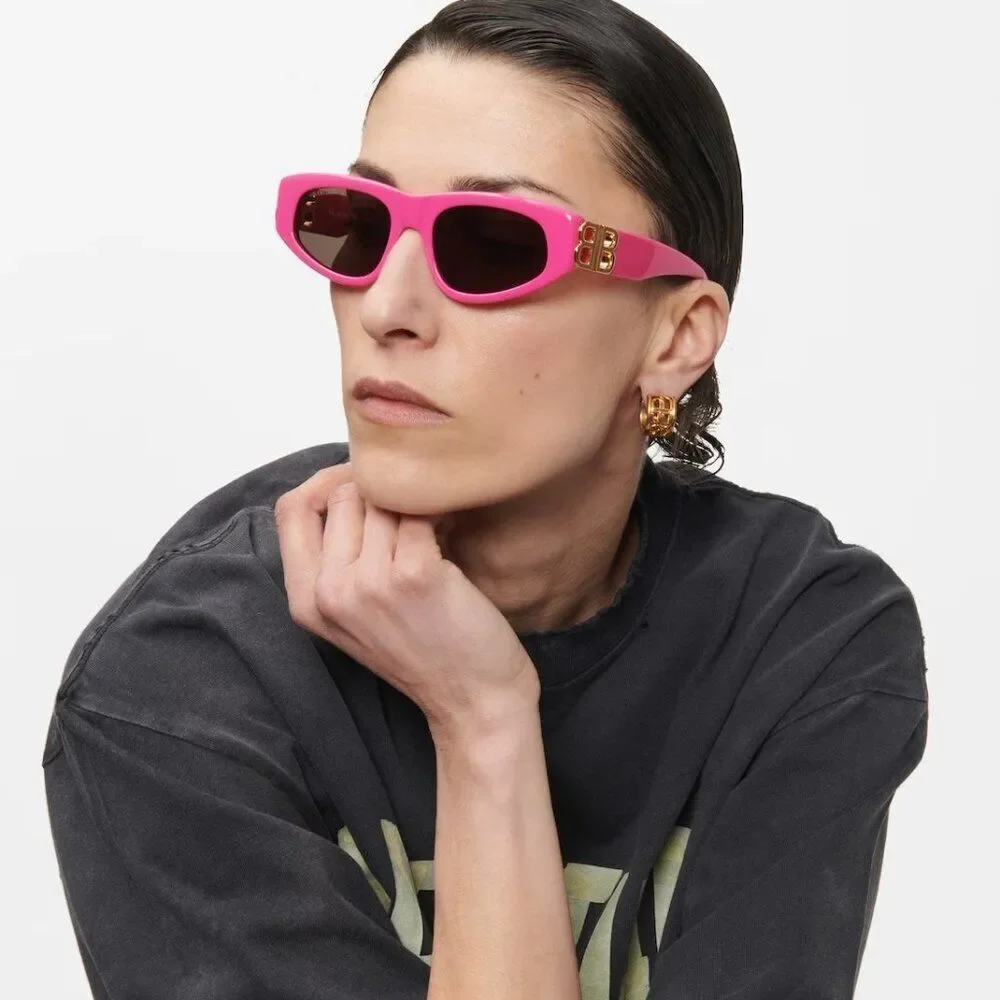 SALE! NEW Balenciaga BB0095S 006 Pink Gold Logo Grey Cat Eye Unisex Sunglasses